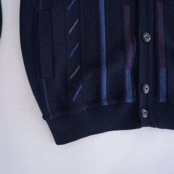 '90s Navy 3D Coogi Biggie Cosby Fine Knit 50% Wool button Up Cardigan Sweater L - Picture 7 of 9